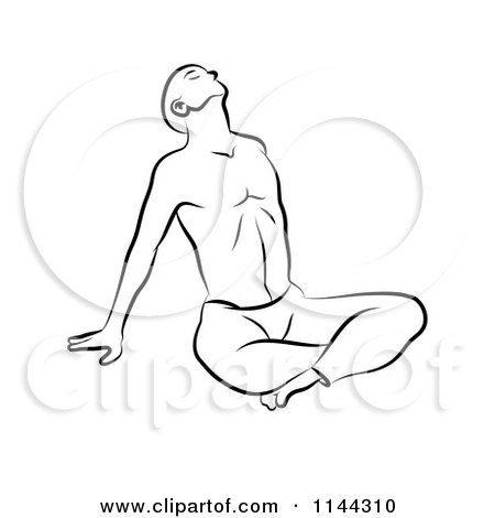 450x470 Clipart Of A Black And White Line Drawing Of A Man Meditating
