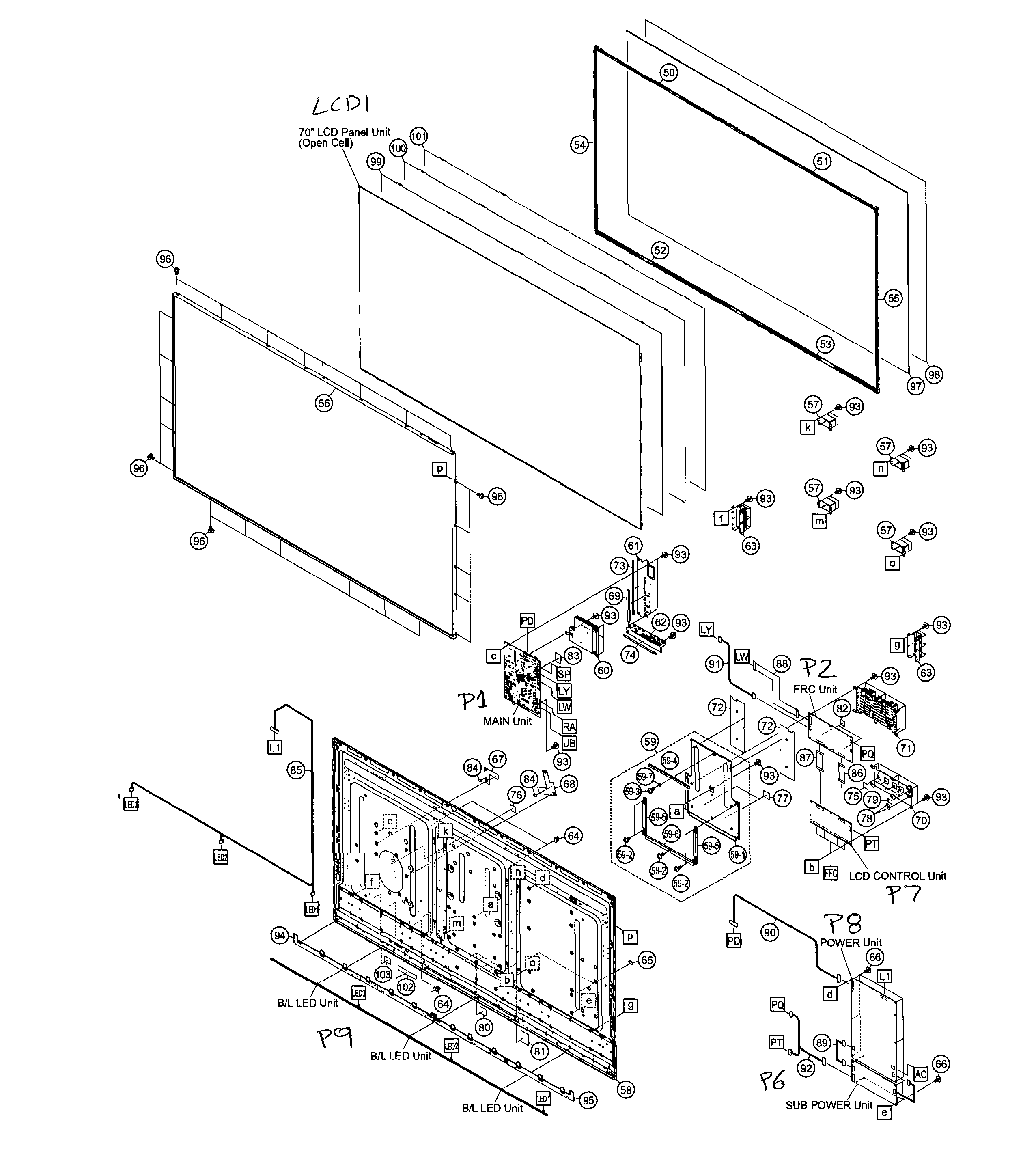 2553x2875 Sharp Model Lc 70ud27u Lcd Television Genuine Parts