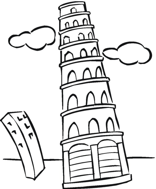 628x760 Leaning Tower Of Pisa Coloring Page