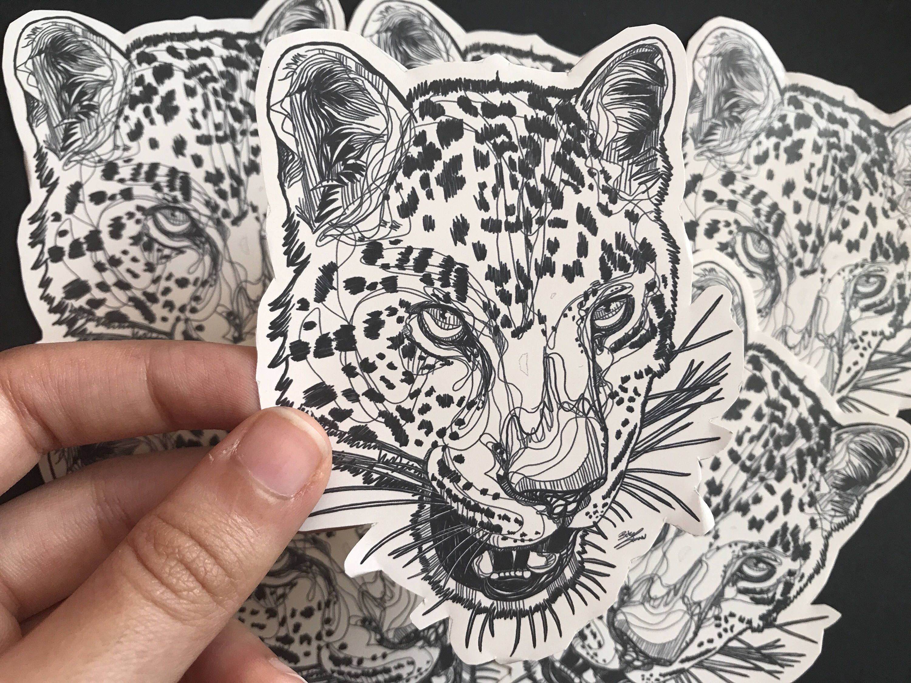 3000x2250 Leopard Sticker, Linedrawing, Laptop Decal, Notebook Sticker