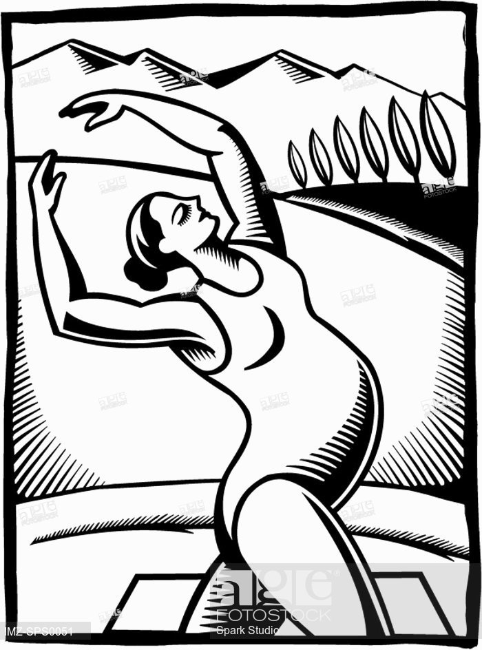 700x944 A Black And White Drawing Of A Pregnant Woman Doing A Stretching