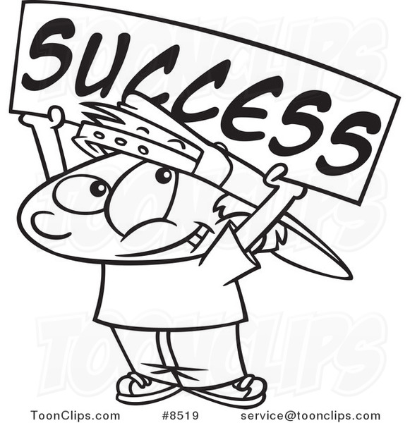 581x600 Cartoon Black And White Line Drawing Of A Boy Holding A Success