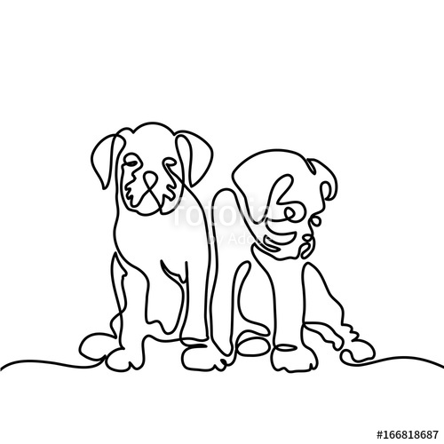 500x500 Continuous Line Drawing. Two Puppy Dogs Sitting. Vector
