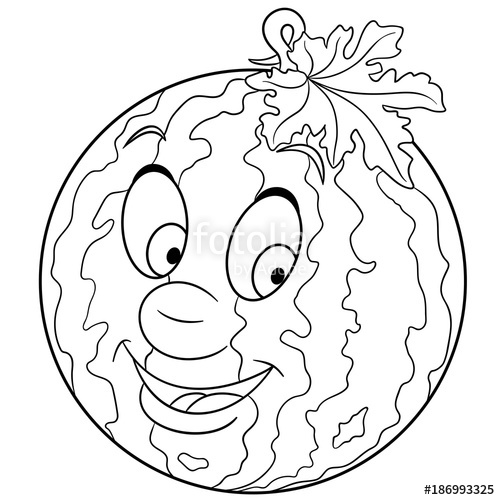 500x500 Coloring Book. Coloring Page. Cartoon Watermelon Character. Happy