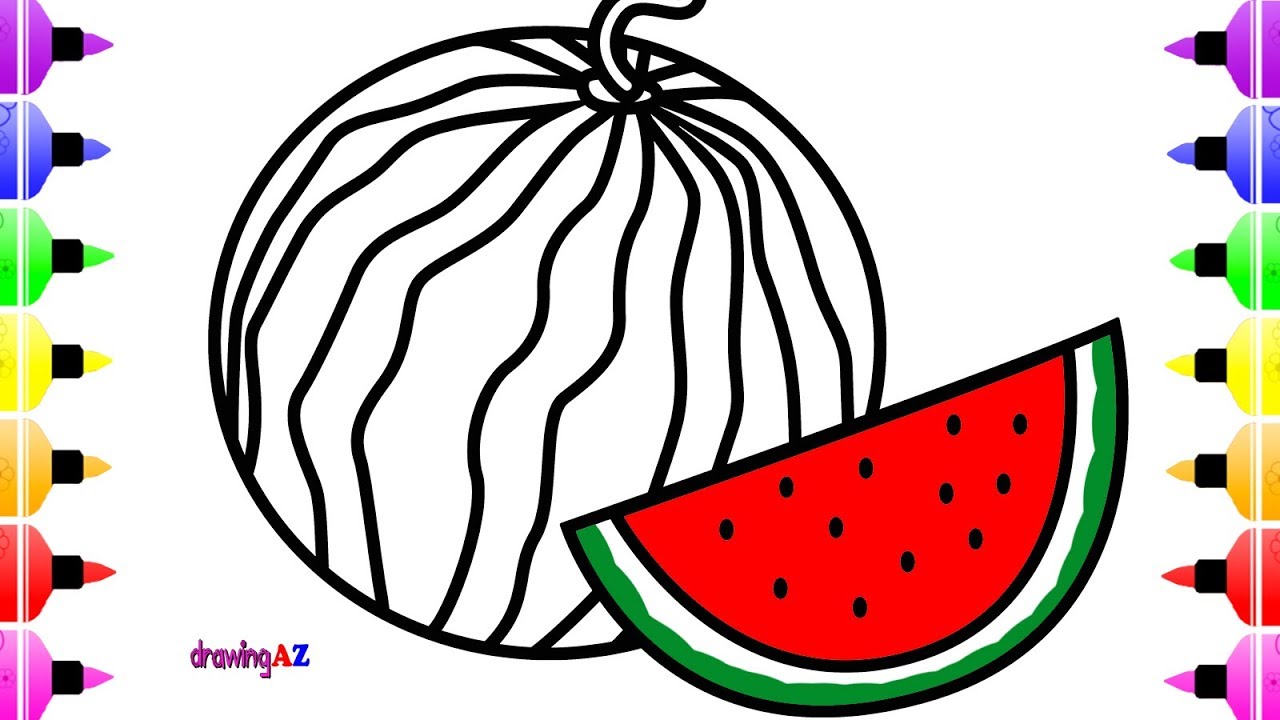 1280x720 How To Draw Watermelon For Kids Amp Coloring Book With Marker