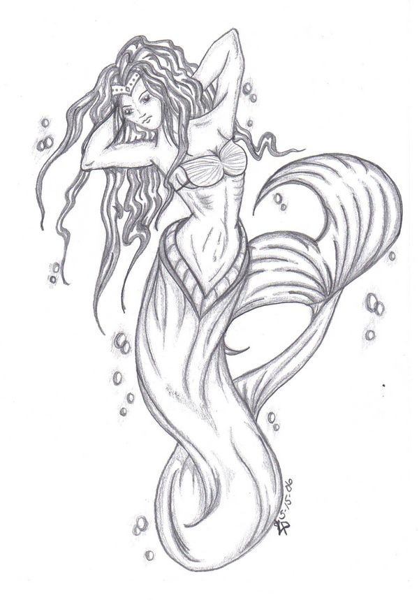 600x859 Mermaid Drawing Again Mermaid Tattoo Sketch Tattoo Ideas