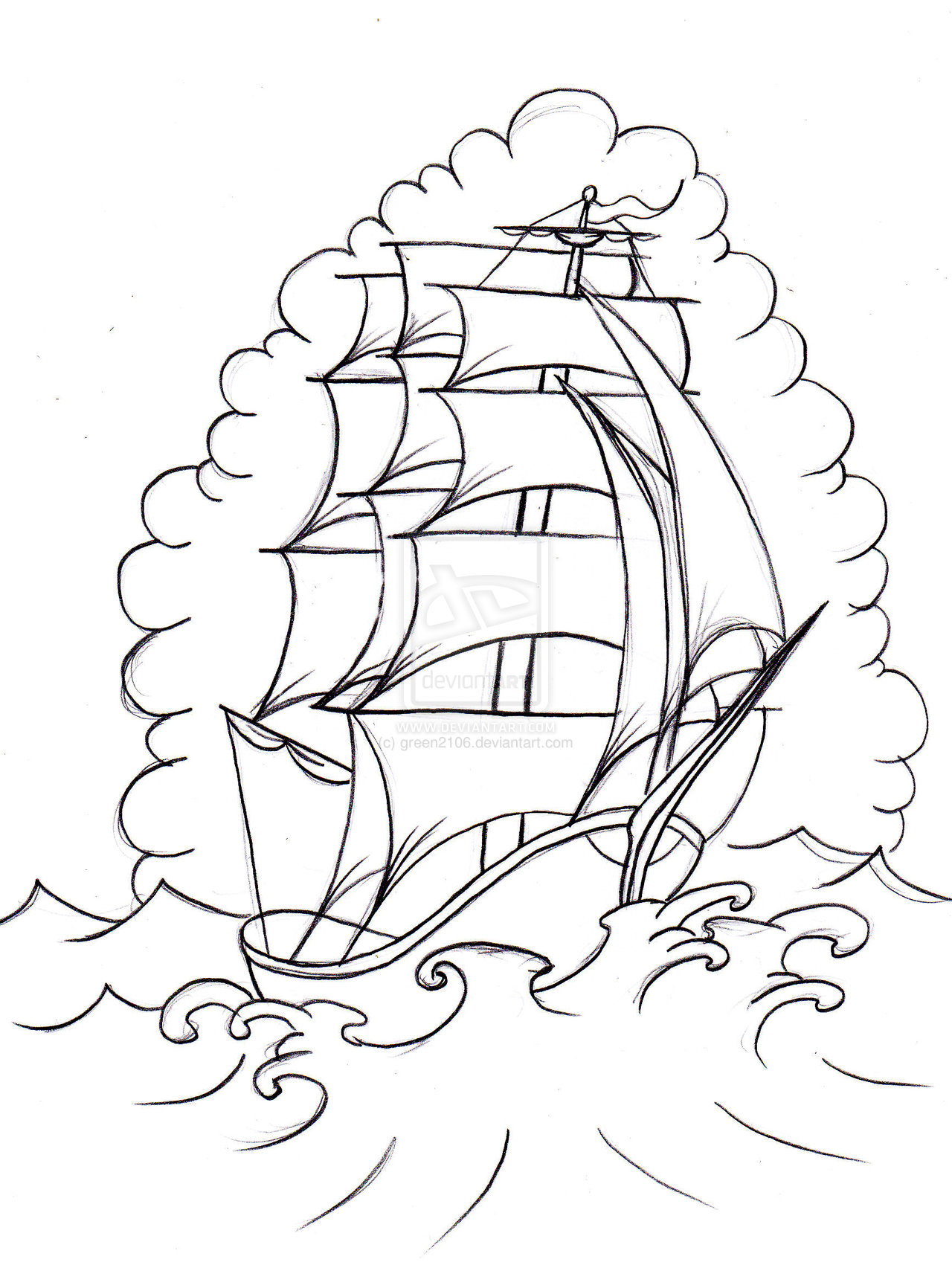 1280x1701 Pirate Ship Line Drawing Tattoo Ships