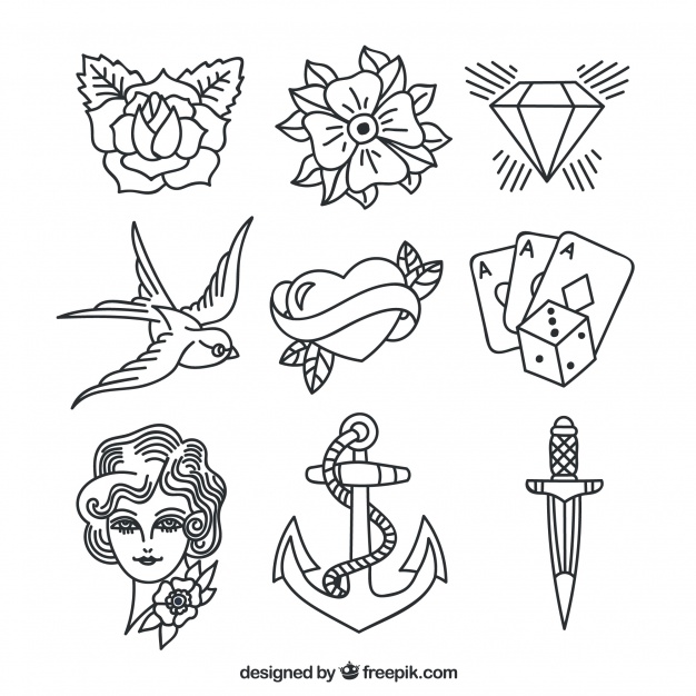 626x626 Collection Of Assorted Hand Drawn Tattoos Vector Free Download