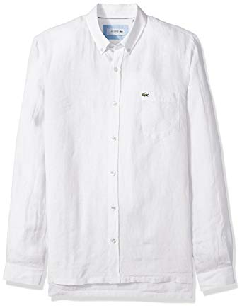 342x435 Lacoste Men's Long Sleeve Solid Linen Button Down Collar Reg Fit