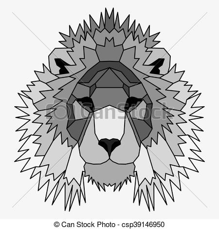 450x470 Gray Low Poly Lined Lion. Geometric Nice Art.