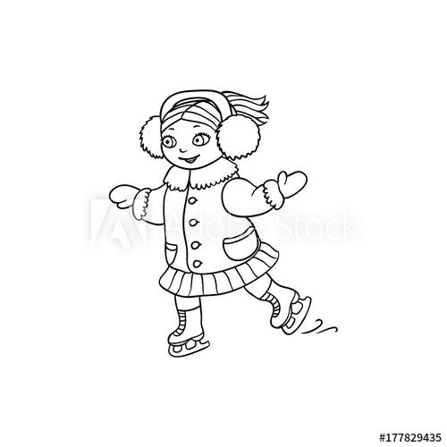 500x500 Happy Little Girl In Ear Muffs Ice Skating, Black And White Flat