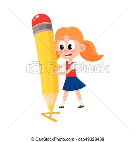 450x470 Little Girl Writing Letter A With Giant Pencil. Little Girl