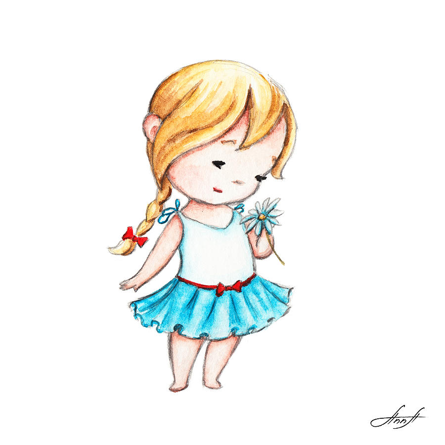 900x900 The Drawing Of Little Girl With A Daisy Painting By Anna Abramska
