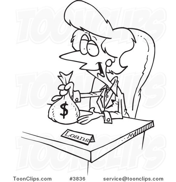 581x600 Cartoon Blacknd White Line Drawing Of Female Banker Giving