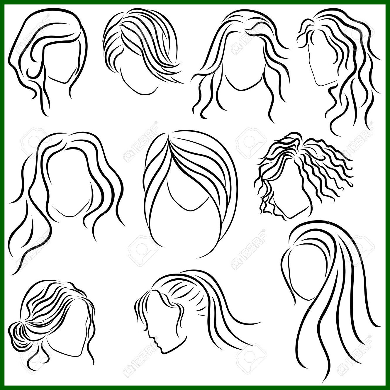 1330x1330 Unbelievable Hairstyles For Women Set Of Ten Hand Drawing Outlines