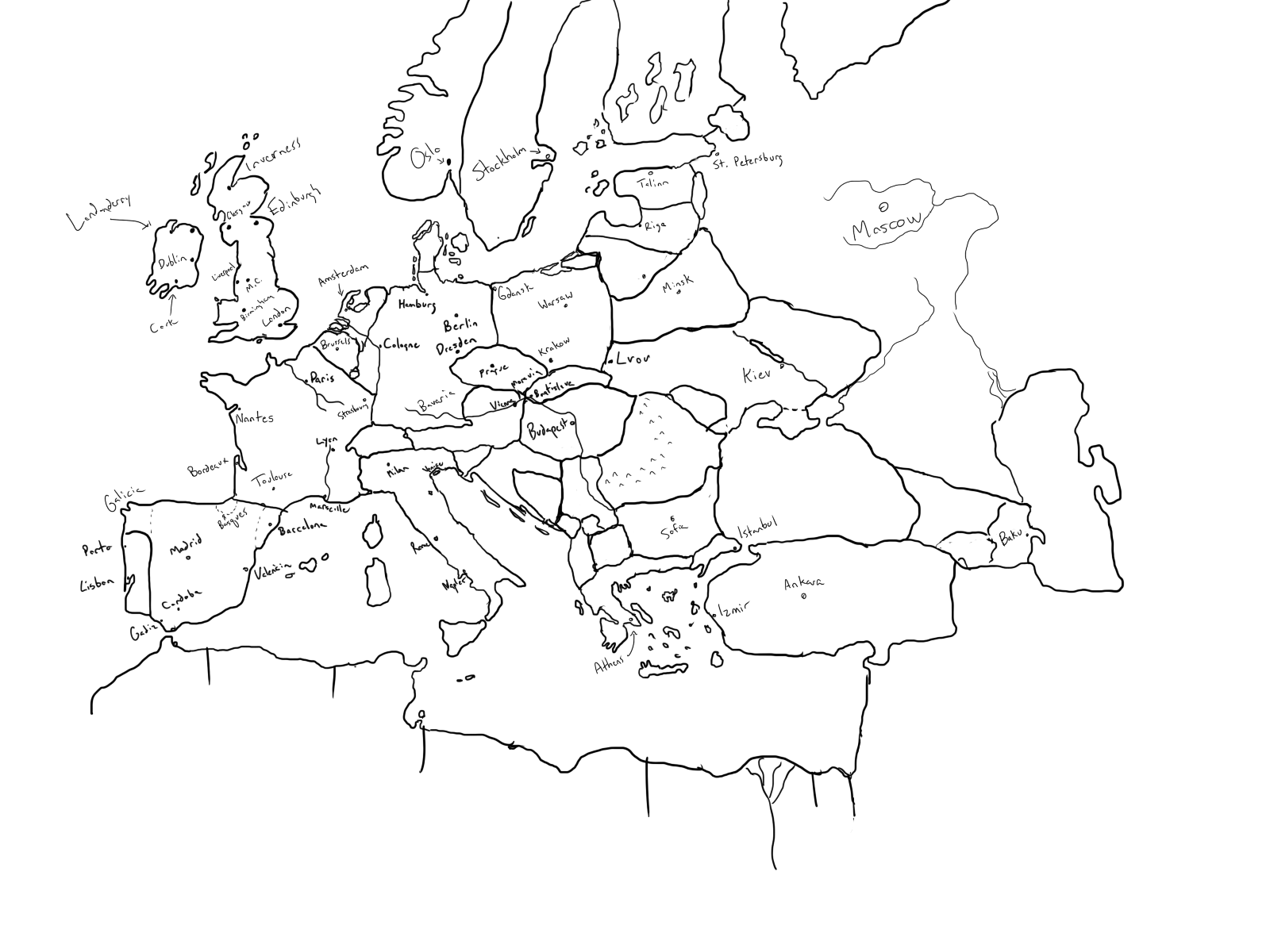 1600x1200 Collection Of Map Of Europe Drawing High Quality, Free