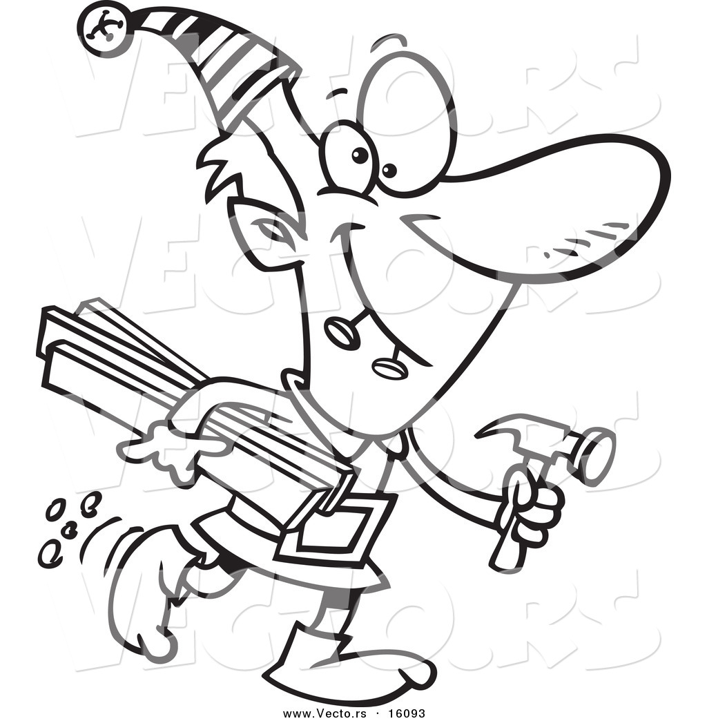 1024x1044 Vector Of A Cartoon Christmas Elf Carrying Lumber And A Hammer