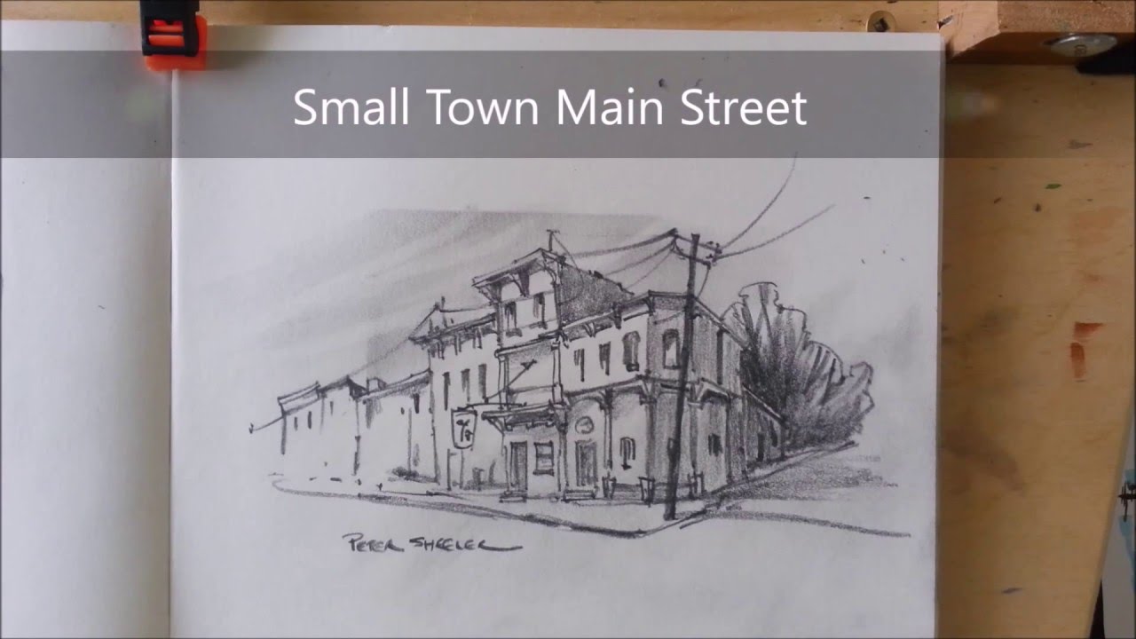 1280x720 Pencil Sketch Of A Small Town Main Street. 2x Speed, Fast And Fun