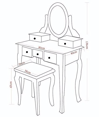 421x500 Panana White Dressing Table Makeup Desk With Stool, 5 Drawers