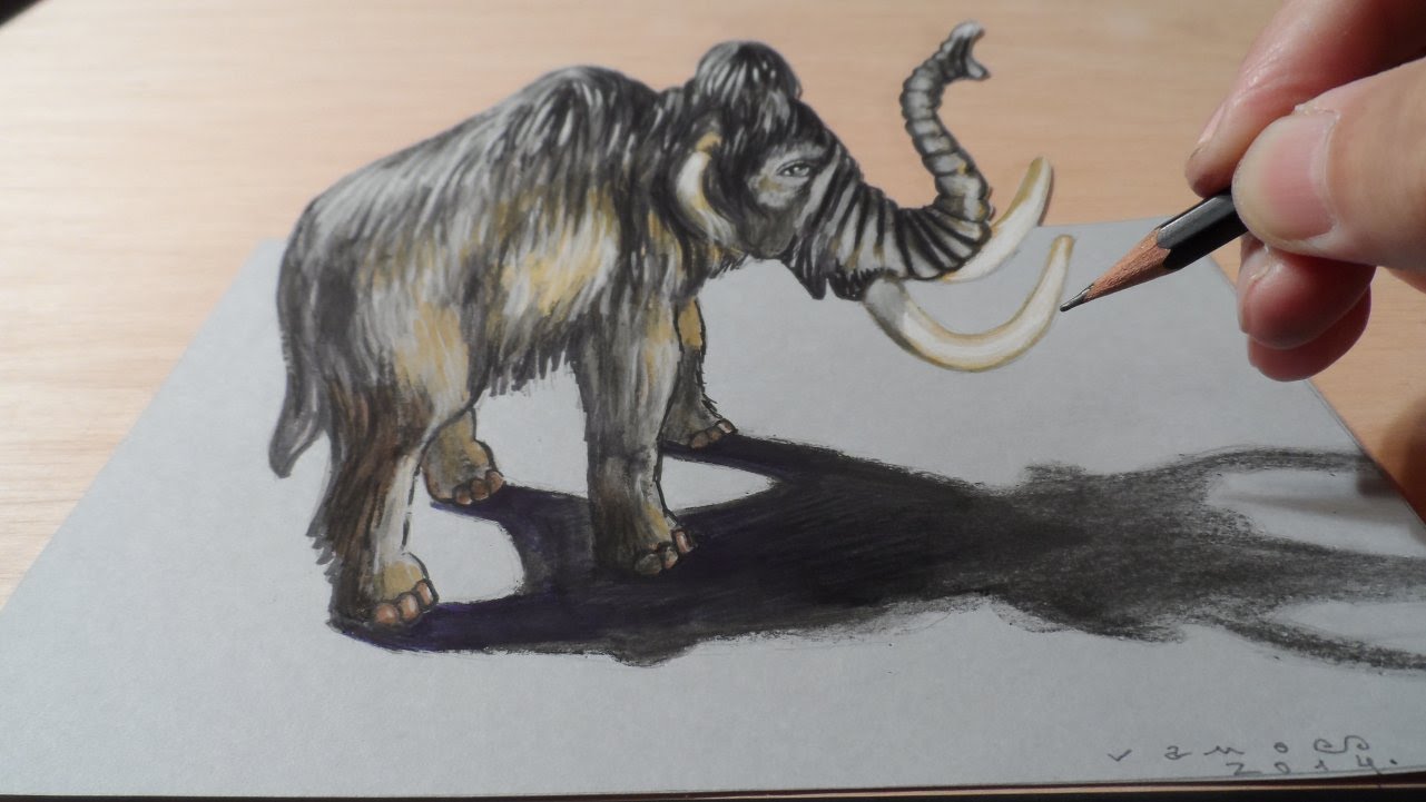1281x721 Trick Art, How I Draw A 3d Mammoth, Optical Illusion