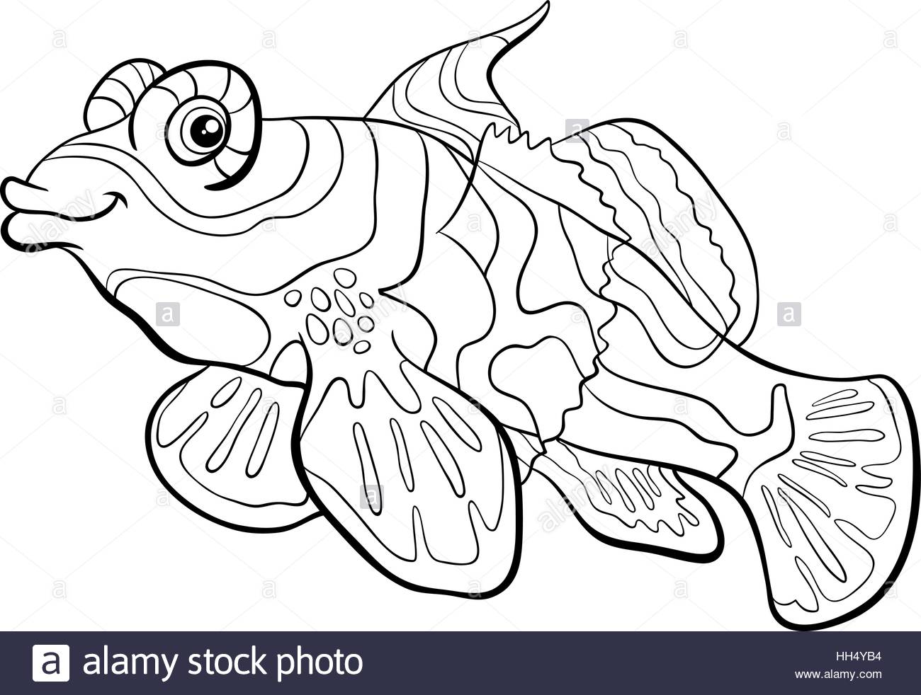 1300x982 Black And White Cartoon Illustration Of Mandarin Fish Sea Life