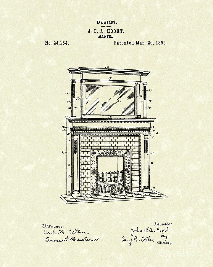 720x900 Mantel 1895 Patent Art Drawing By Prior Art Design