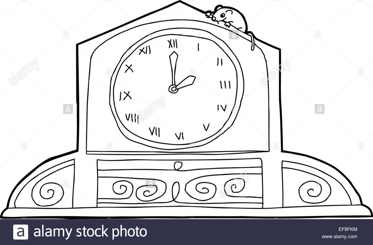 1300x852 Outline Drawing Of Mantle Clock With Mouse And Roman Numerals