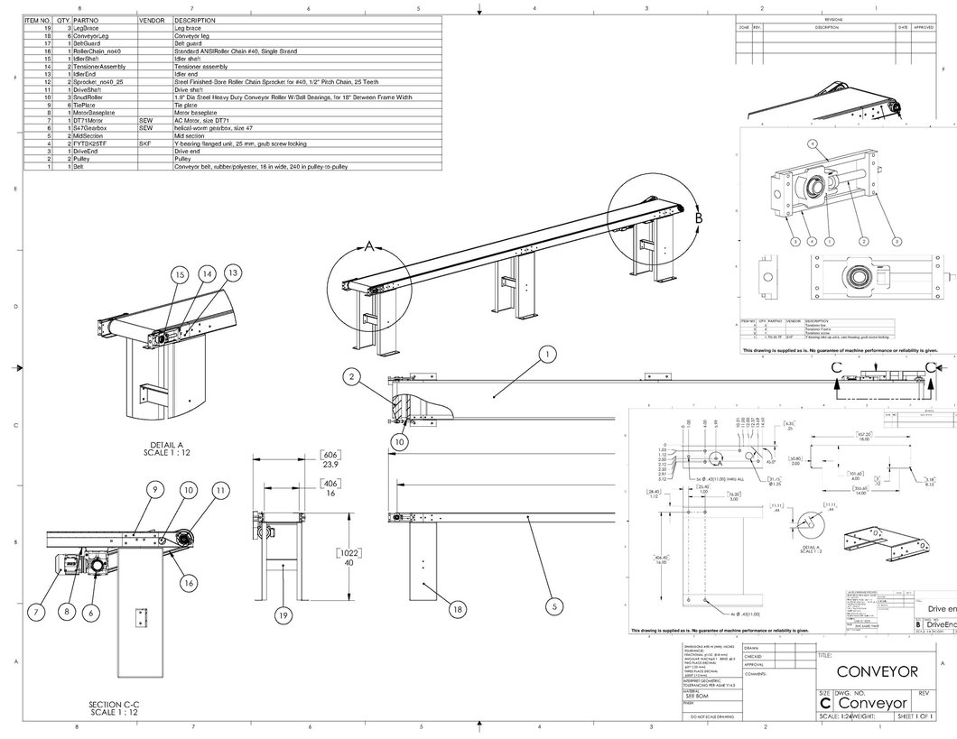 1060x819 Manufacturing Drawings For Inclined Conveyor Machine Plans