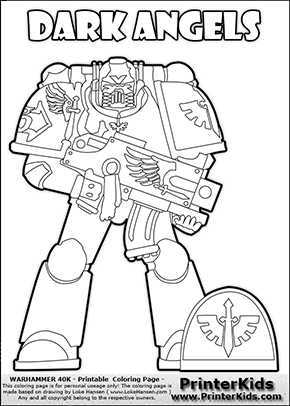290x406 Colouring Sheet Drawn With A Deailed Dark Angels Space Marine
