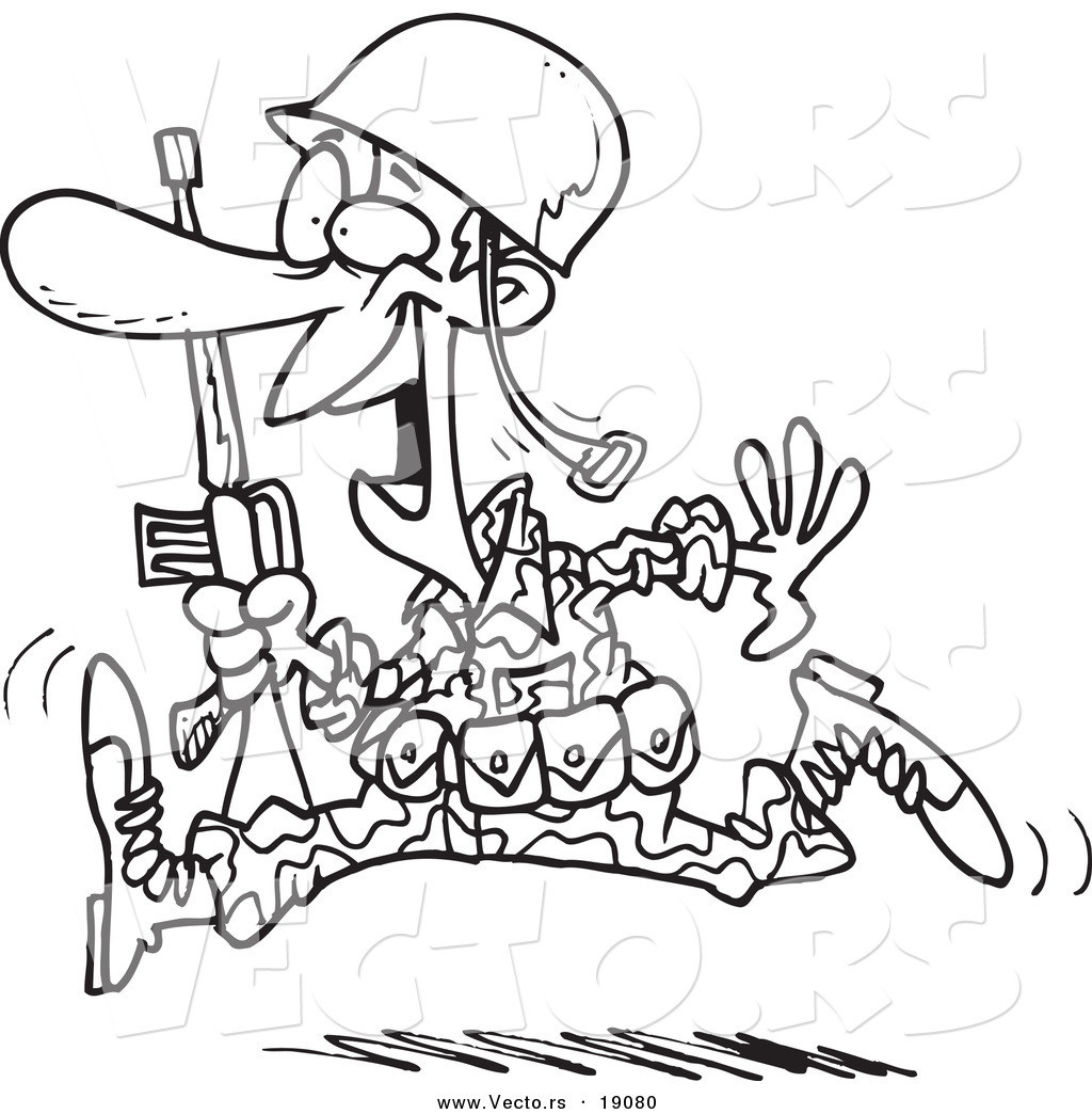 1024x1044 Vector Of A Cartoon Running Marine Soldier Outlined Coloring Page
