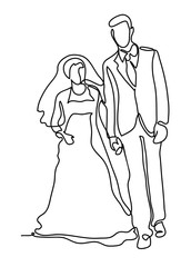172x240 Bride And Groom, Kissing Romantic Married Couple. Continuous Line