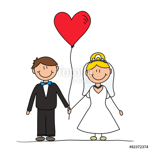 500x500 Married Couple Cartoon Drawing, Wedding Invitation Concept Stock