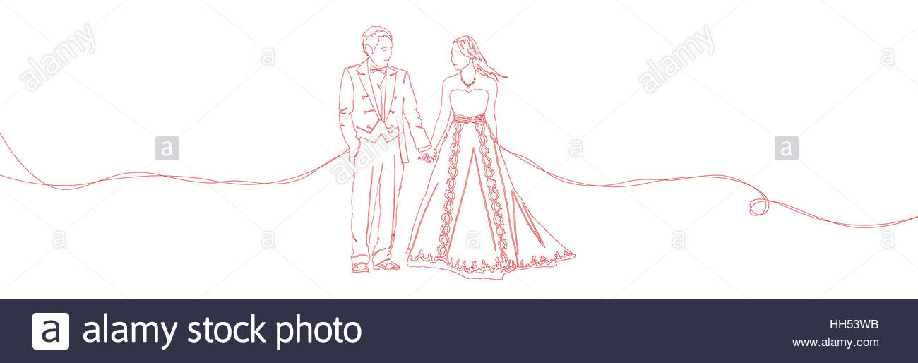 1300x514 One Line Sketch Drawing Illustration Of Lovely Wedding Ceremony