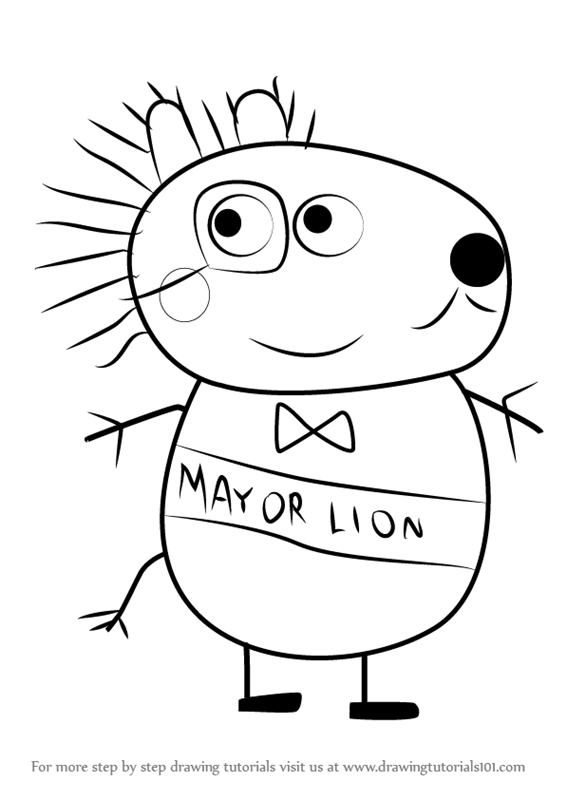 566x800 Learn How To Draw Mayor Lion From Peppa Pig (Peppa Pig) Step By