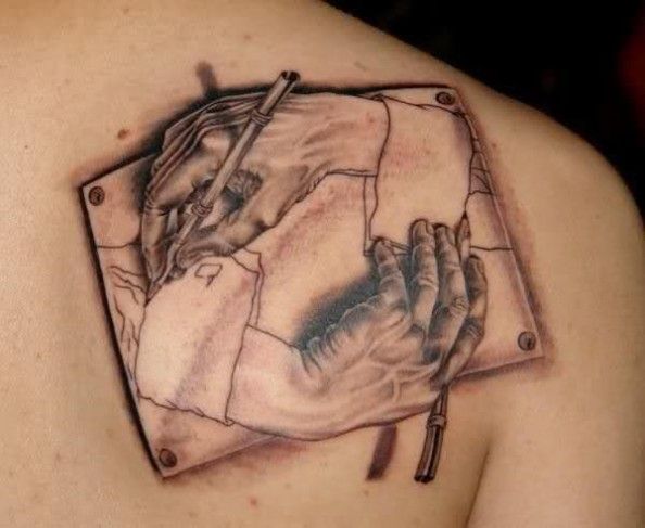 594x487 This Tattoo Design Shows The Famous Mc Escher Art Work