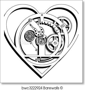 362x382 Art Print Of Mechanical Heart Outline Barewalls Posters Amp Prints