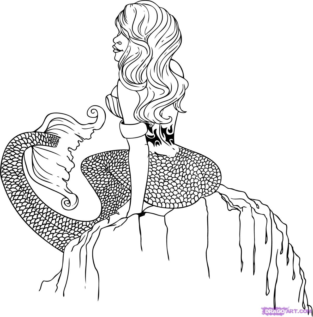 Mermaid Black And White Drawing at GetDrawings | Free download