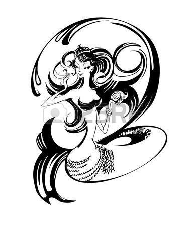386x450 Mermaid Black And White Drawing 26787999 Black And White Image