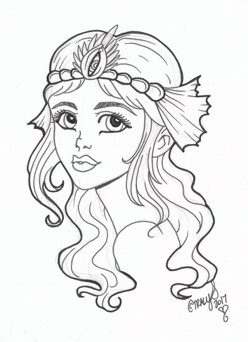 500x690 Mermaid Face Drawing