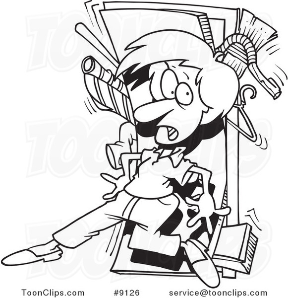 581x600 Cartoon Black And White Line Drawing Of A Lady With A Messy Closet