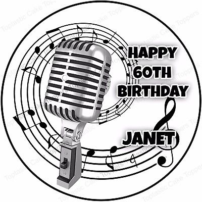 400x400 Personalised Microphone Singer Mic Music Notes Edible Icing Party