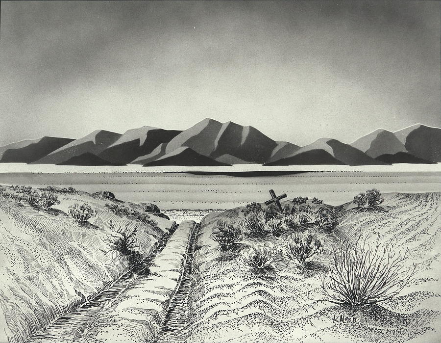 900x699 Entering The 40 Mile Desert Drawing By Kenneth Mann