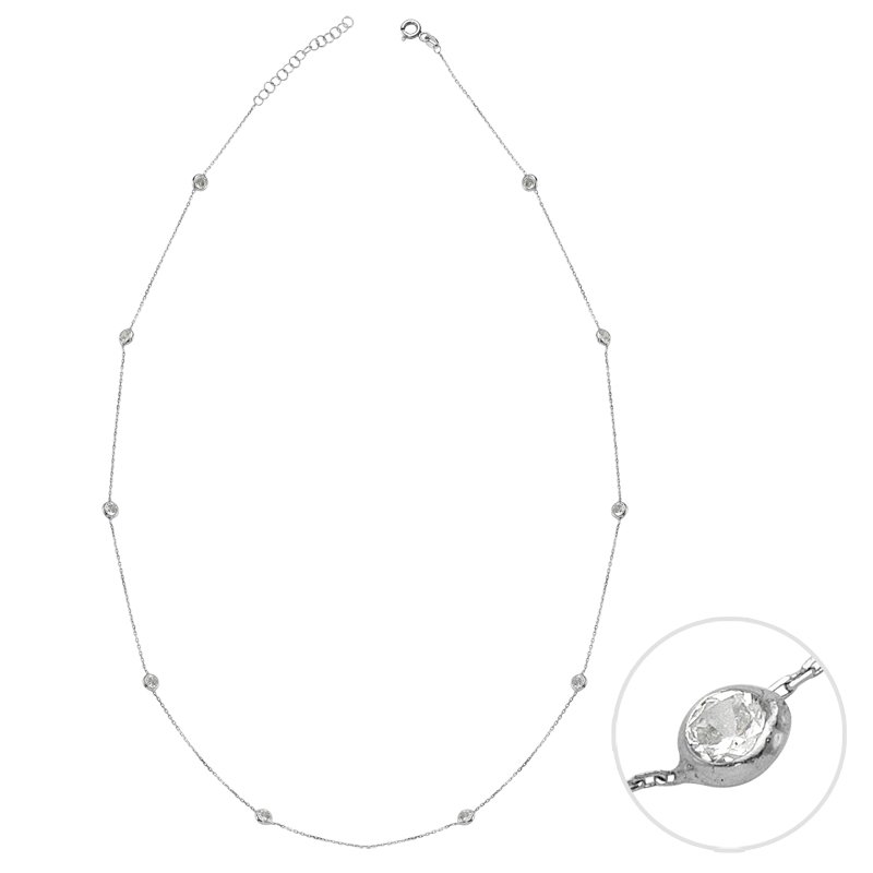 800x800 Short Mimosa Silver Necklace With Silver Crystals Amorium