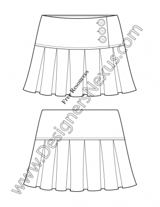 316x409 V54 Short Pleated Skirt Illustrator Flat Fashion Sketch Template