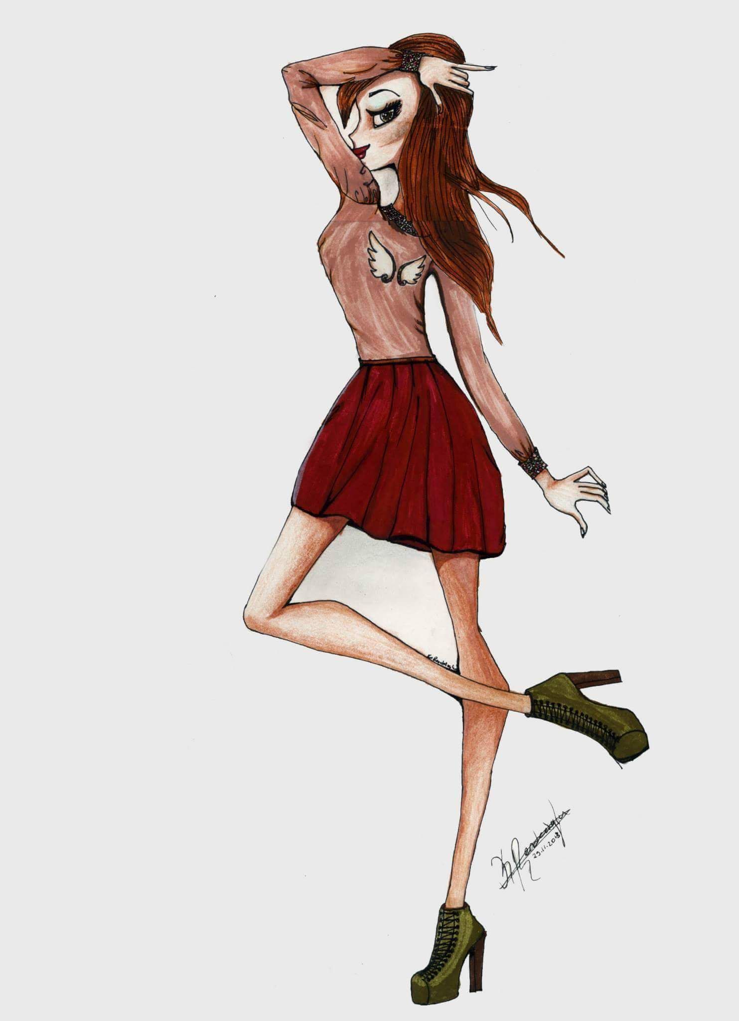 1483x2048 Just Style Blouse And Mini Skirt Drawing Do Not Forget Dark