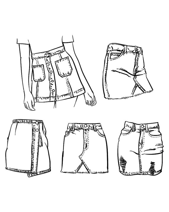 570x713 Denim Skirt Outline On A White Background. Hand Drawn Jean Skirt