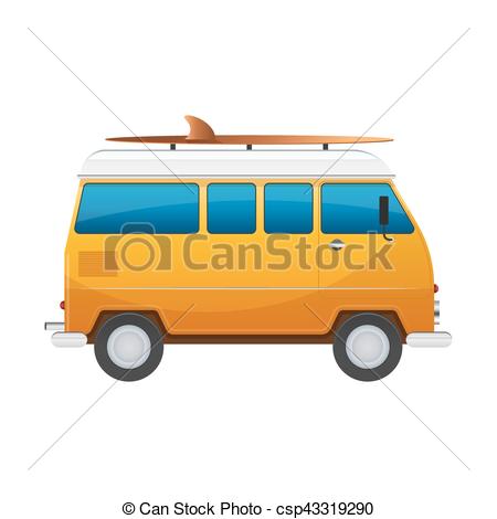 450x470 Vintage Yellow Travel Minibus. Camper Cartoon Van. Tourist Coach
