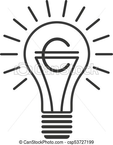 366x470 Black Outline Vector Lightbulb With Euro, Simple Linear Business