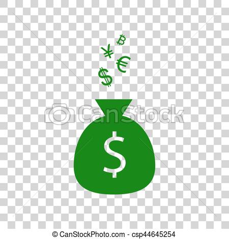 450x470 Money Bag Sign With Currency Symbols. Dark Green Icon