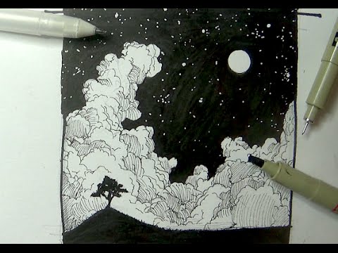 480x360 Pen Amp Ink Drawing Tutorials How To Draw A Night Sky Landscape